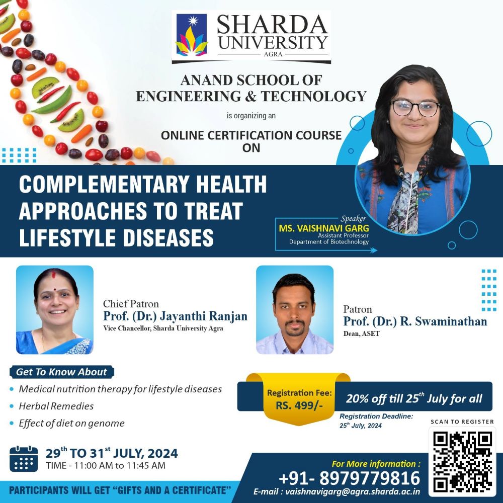 Online Certification Course on Complementary Health Approaches to Treat Lifestyle Diseases - Sharda University Agra