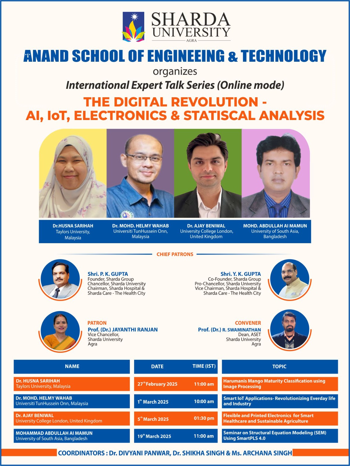 International Expert Talk Series on AI, IoT, Electronics, and Statistical Analysis - Sharda University Agra