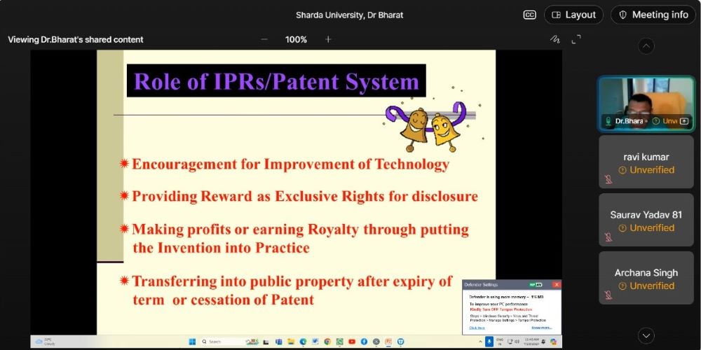 Workshop on Intellectual Property Rights - Sharda University Agra